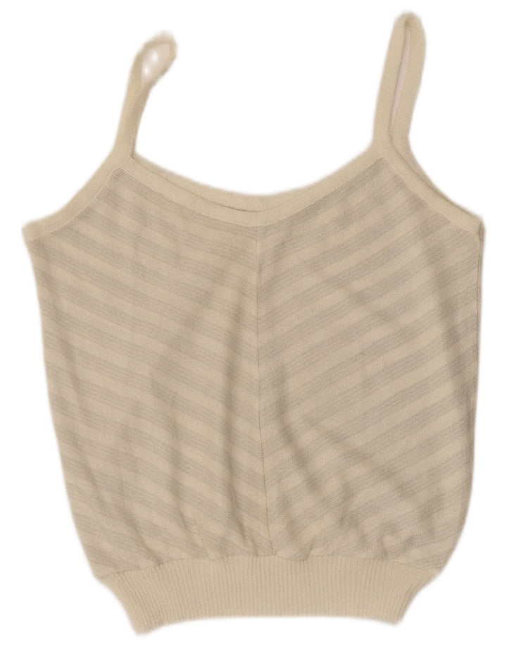 VINTAGE Damen Cami Top UK 14 Medium White Chevron