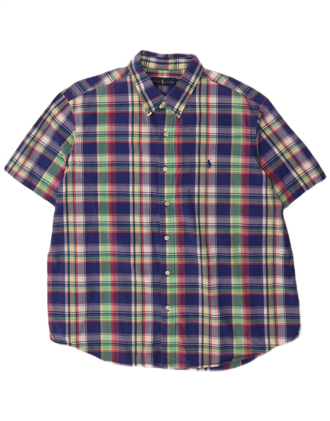 Ralph Lauren Herren-Kurzarmhemd 2XL, blau kariert, Baumwolle