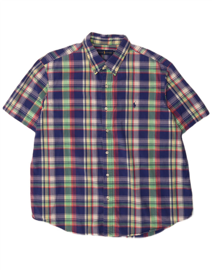 Ralph Lauren Herren-Kurzarmhemd 2XL, blau kariert, Baumwolle