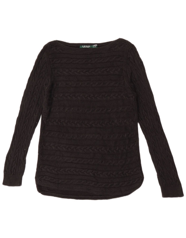Ralph Lauren Damen-Pullover mit U-Boot-Ausschnitt, UK 18, XL, schwarze Baumwolle