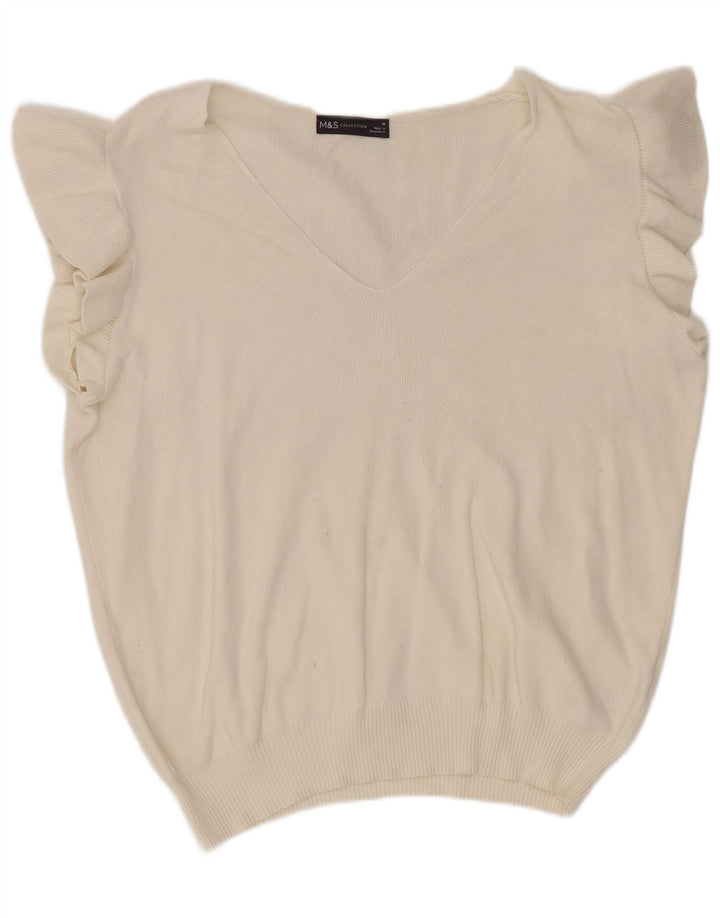 Marks & Spencer Damen ärmelloses Blusenoberteil UK 14 Mittelweiße Viskose