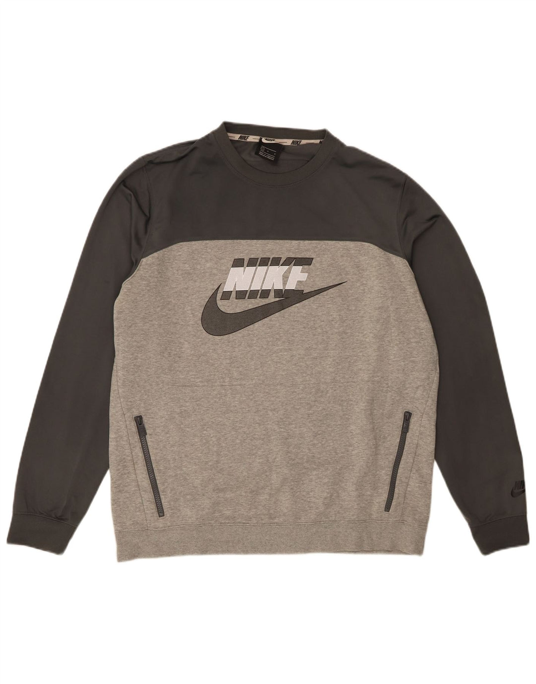 Nike Herren-Sweatshirt mit Grafik, groß, graue Farbblock-Baumwolle