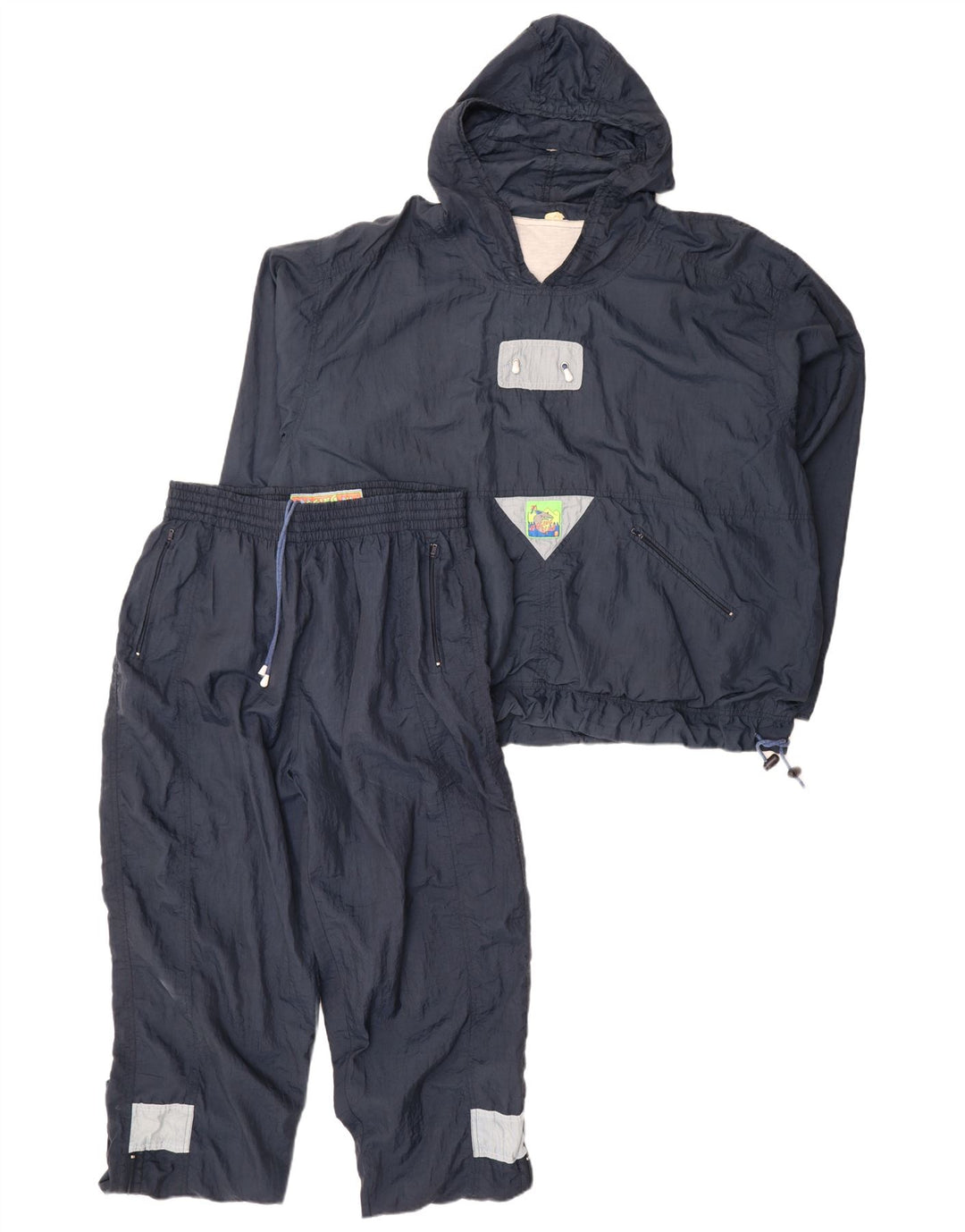 Vintage Herren-Trainingsanzug mit Kapuze, lockere Passform, mittleres Marineblau