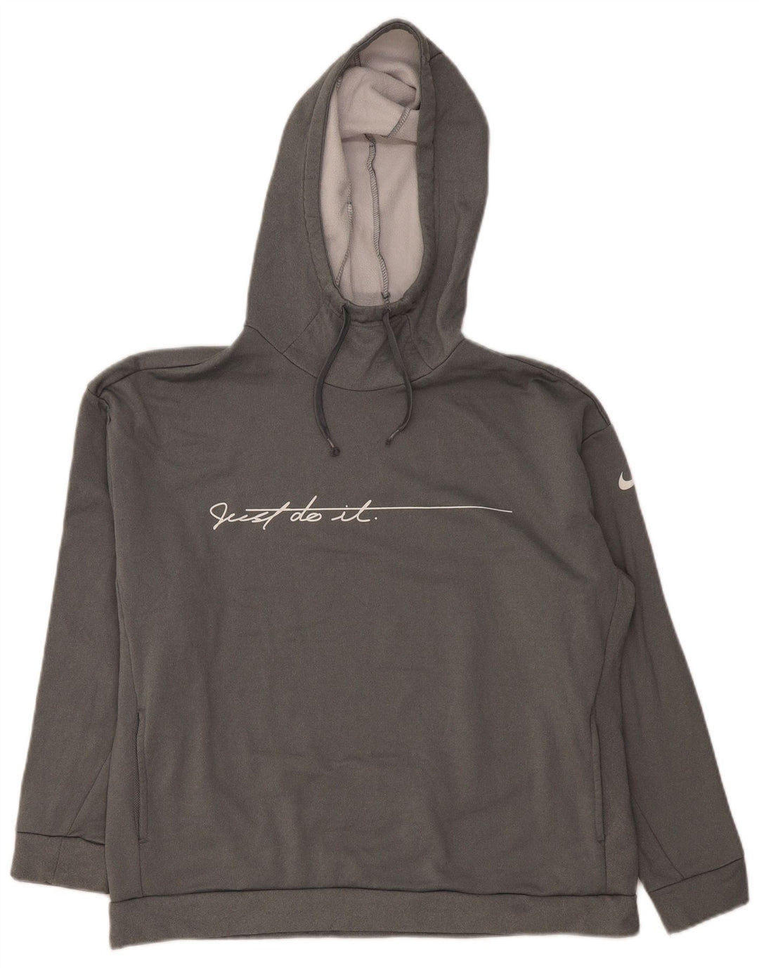 NIKE Womens Graphic Hoodie Jumper UK 16 Large Grey Polyester