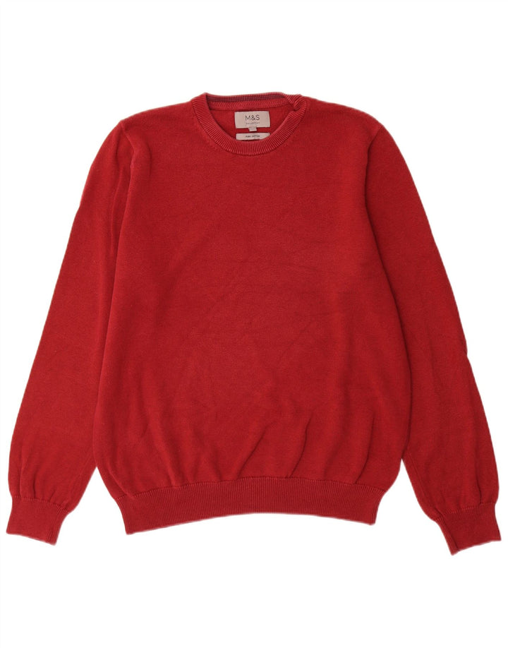 Marks & Spencer Herren-Pullover mit Rundhalsausschnitt, mittelrote Baumwolle