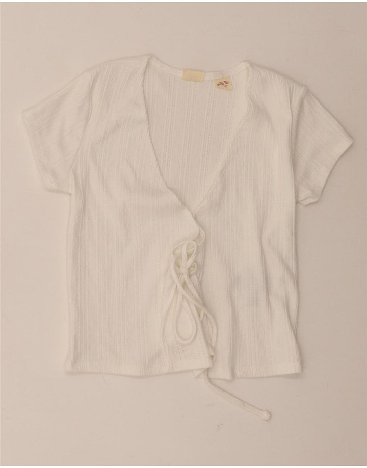 Levi's Damen Crop Wrap Shirt Bluse UK 4 XS Weiße Baumwolle