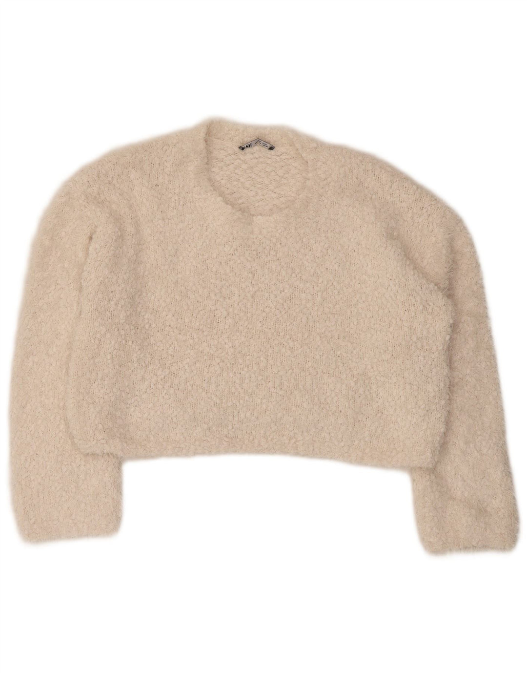 Zara Damen-Pullover, übergroß, mit Rundhalsausschnitt, Gr. 10, Größe S, gebrochenes Weiß
