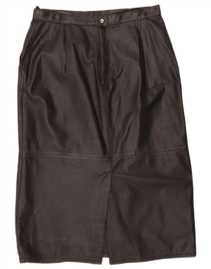 Vintage Damen High Waist Lederrock UK 16 Large W30 Schwarz