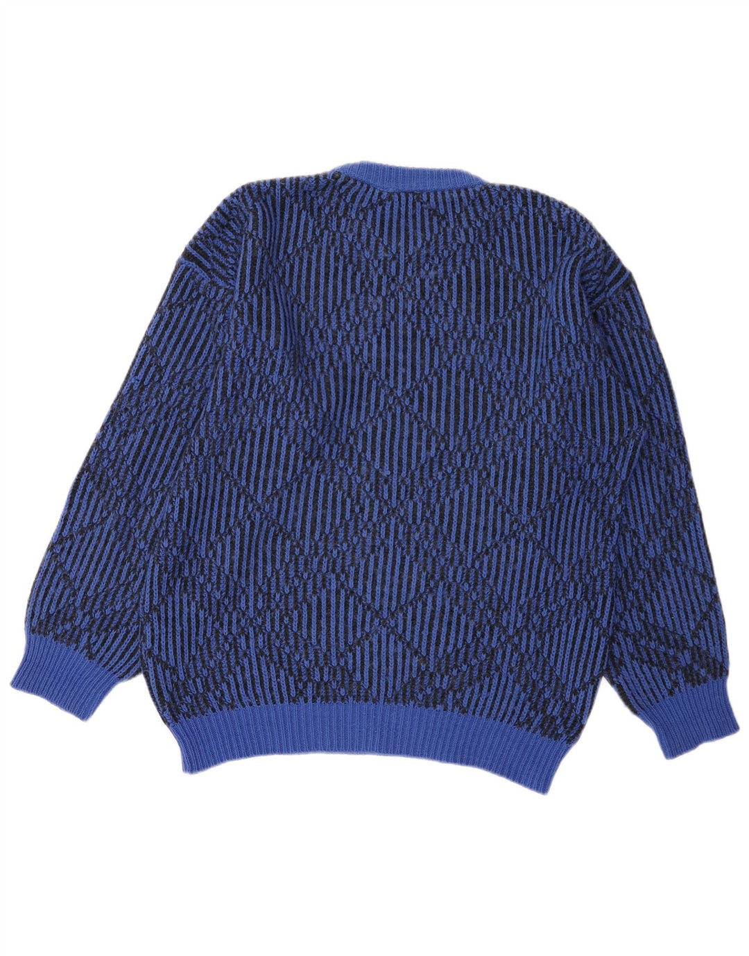 Vintage Herren Pullover mit Rundhalsausschnitt, groß, blau, geometrisch
