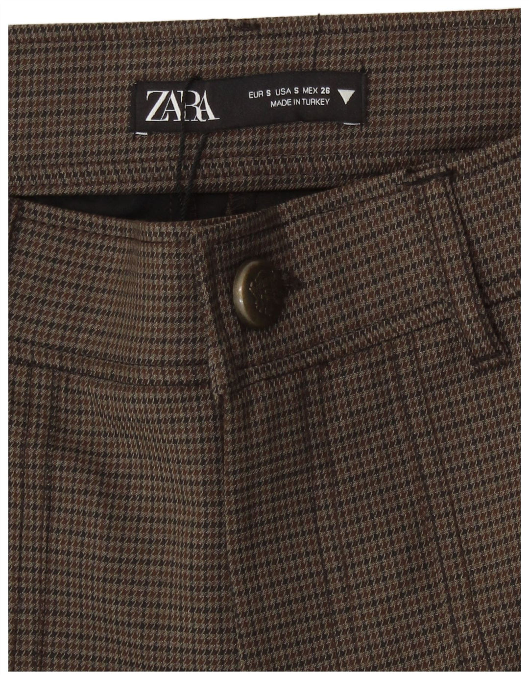 Zara Damen-Shorts mit hoher Taille, lässig, Größe S, W26, braunes Hahnentritt-Polyester