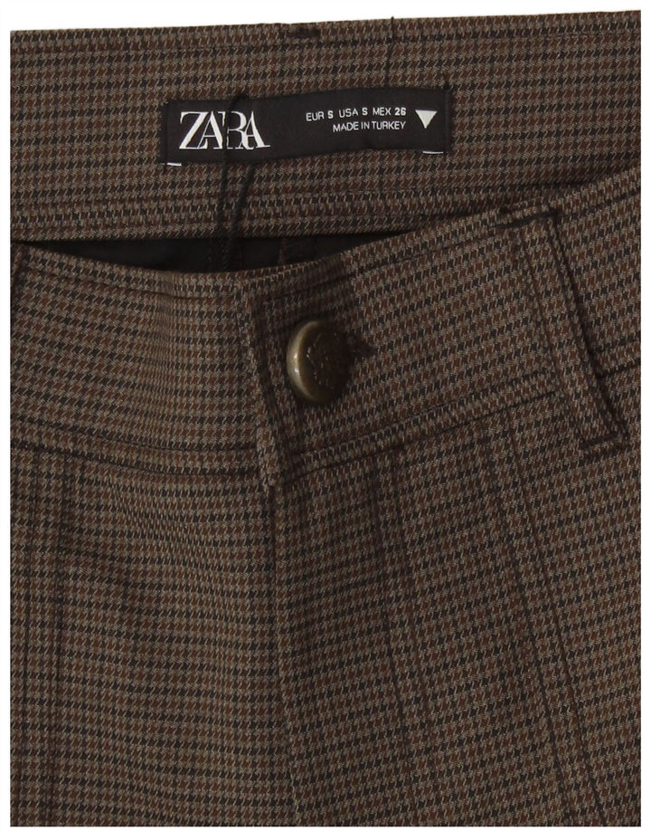 Zara Damen-Shorts mit hoher Taille, lässig, Größe S, W26, braunes Hahnentritt-Polyester