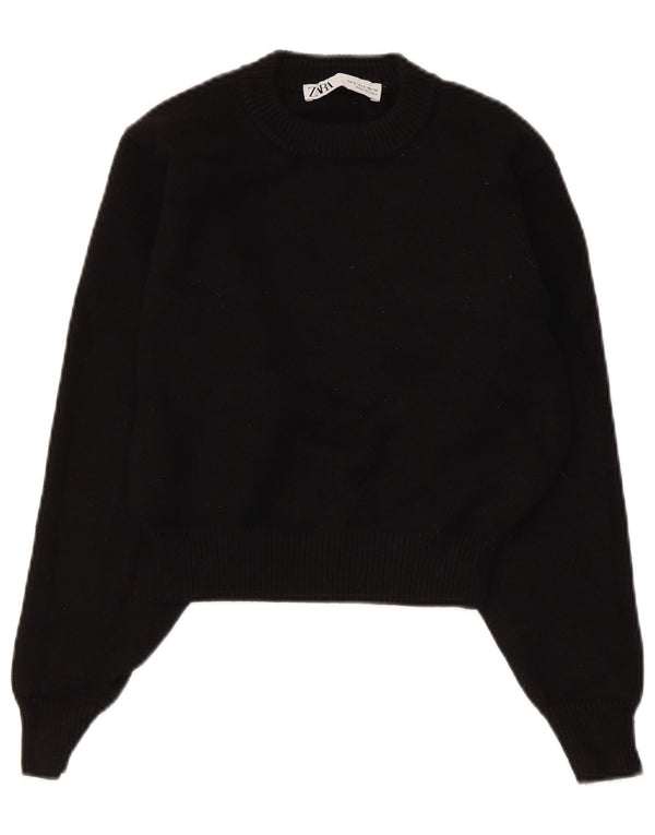 Zara Damen Crop Crew Neck Pullover Pullover UK 10 Small Schwarze Viskose