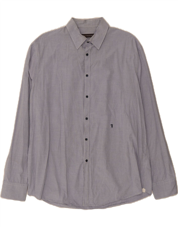TRUSSARDI Mens Shirt Size 44 XL Blue Gingham Cotton Vintage Trussardi and Second-Hand Trussardi from Messina Hembry 