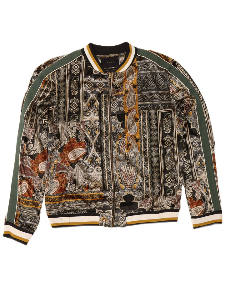 Zara Damen Bomberjacke UK 18 XL Mehrfarbiges Paisley-Polyester