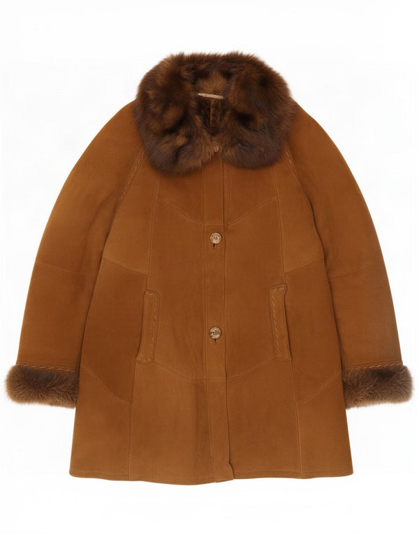 Vintage Womens Shearling Coat UK 16 Large Brown