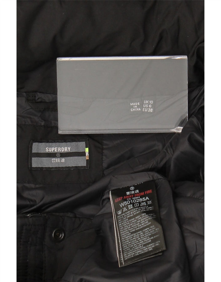 Superdry Wattierter Mantel mit Kapuze für Damen, UK 10, Größe S, Schwarz, Polyester
