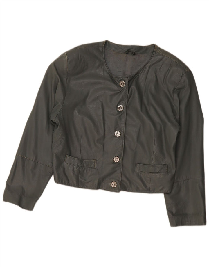 VINTAGE Damen Leder Bomberjacke UK 12 Mittelgraues Leder