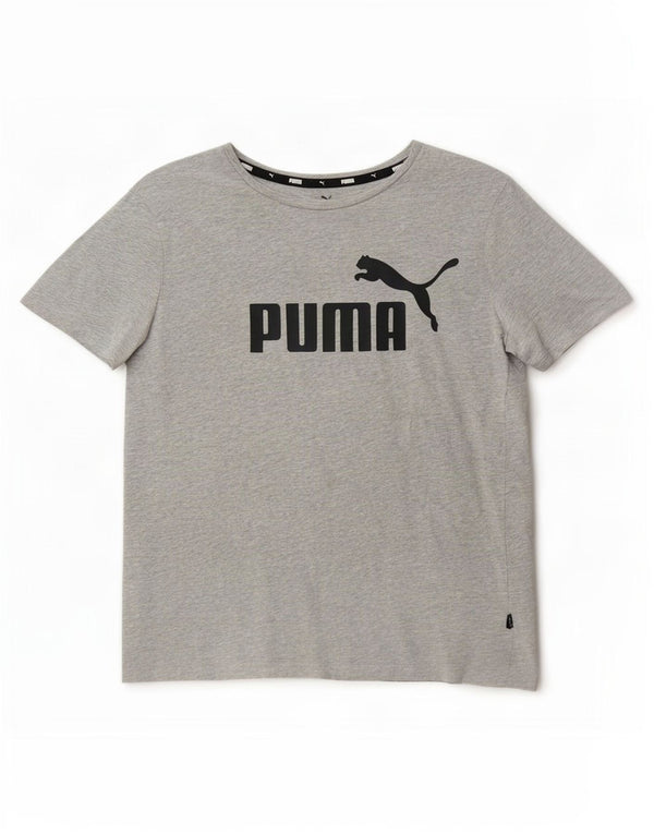 Puma Womens Graphic T-Shirt Top UK 14 Mittelgrau gefleckte Baumwolle