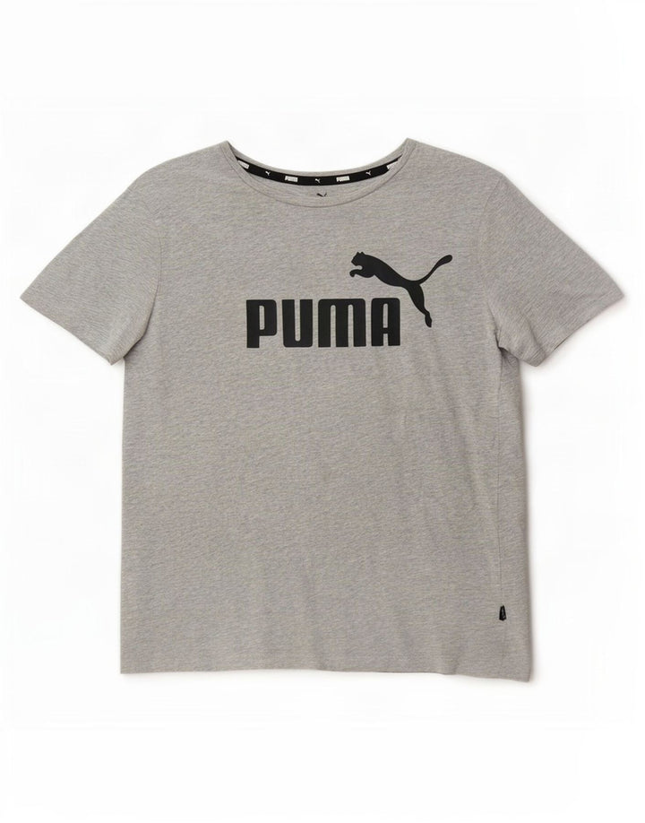Puma Womens Graphic T-Shirt Top UK 14 Mittelgrau gefleckte Baumwolle