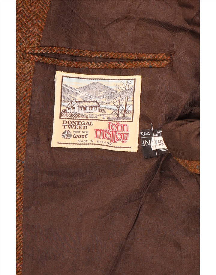 John Molloy Herren-Blazer mit 3 Knöpfen, EU 52, XL, braune Wolle mit Fischgrätenmuster