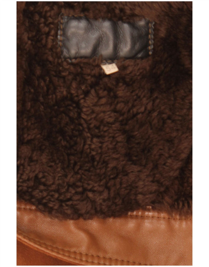 Vintage Herren Shearling Jacke IT 54 2XL Braun