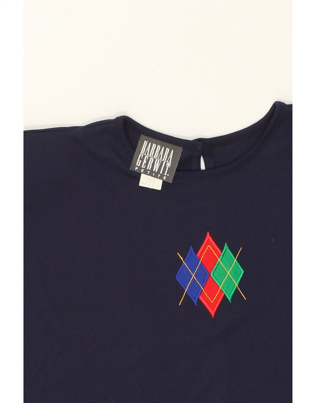 BARBARA GERWIT Womens Petite Blouse Top UK 16 Large Navy Blue Geometric Vintage Barbara Gerwit and Second-Hand Barbara Gerwit from Messina Hembry 