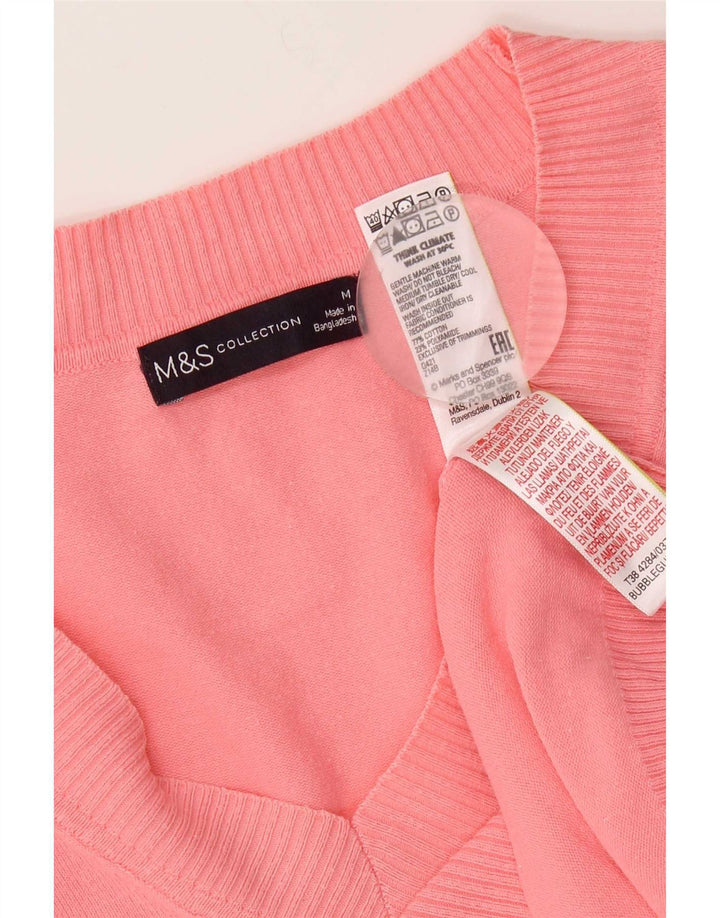 Marks & Spencer Damen-Pullover mit V-Ausschnitt, UK 14, mittelrosa, Baumwolle