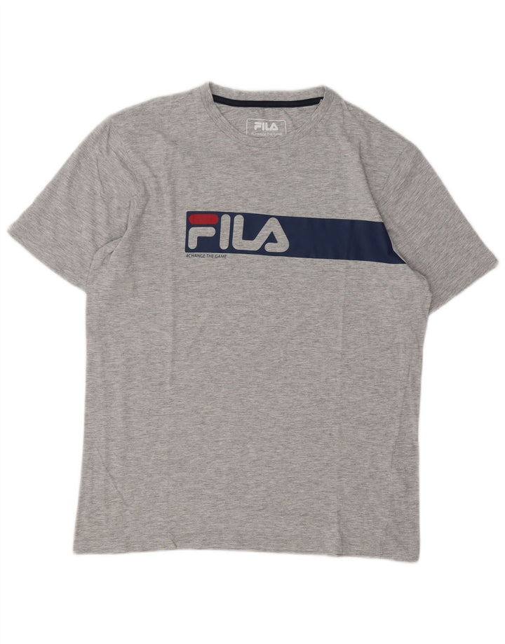 Fila Herren Grafik-T-Shirt-Oberteil aus mittelgrau gesprenkelter Baumwolle