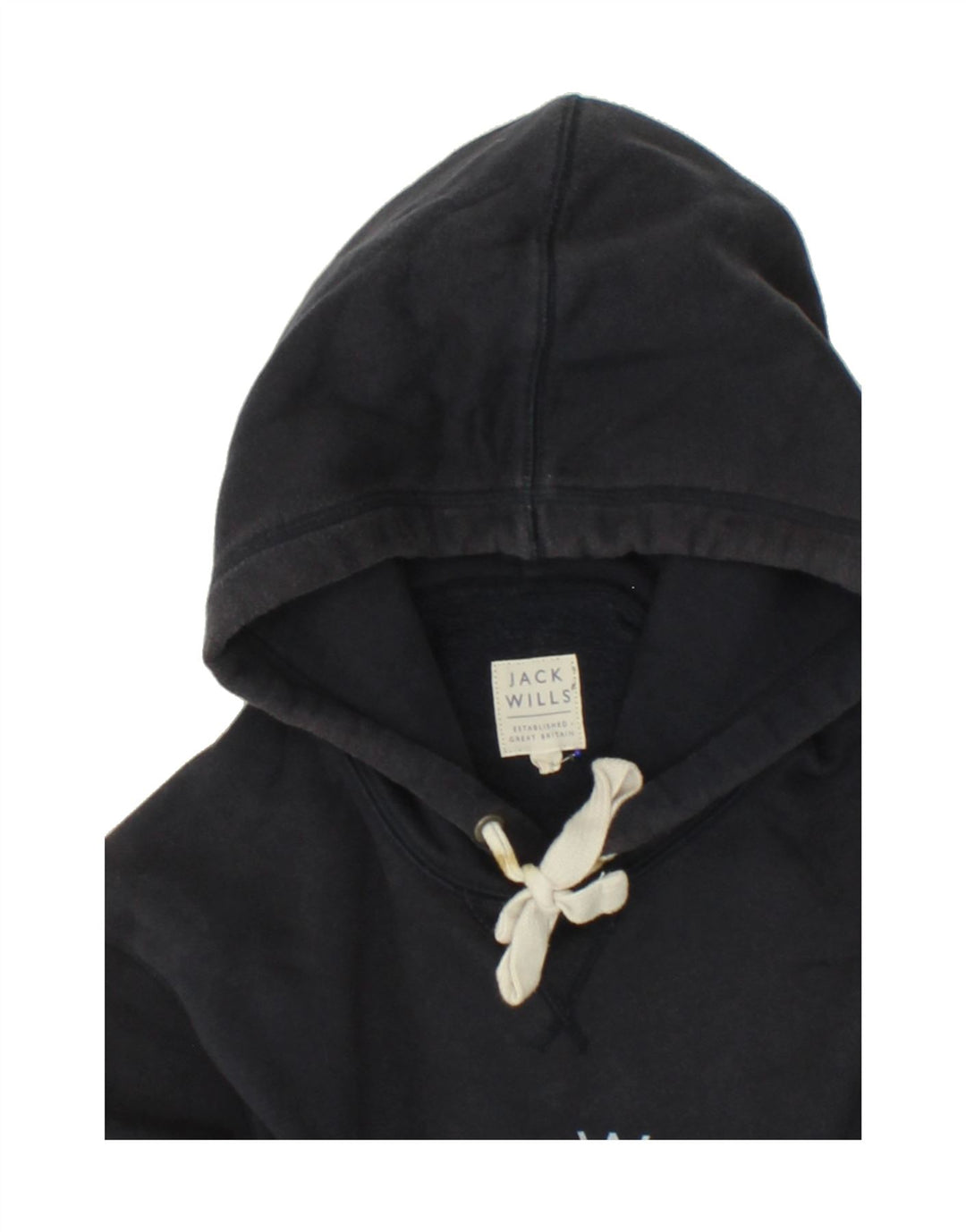JACK WILLS Mens Graphic Hoodie Jumper Medium Navy Blue Cotton Vintage Jack Wills and Second-Hand Jack Wills from Messina Hembry 