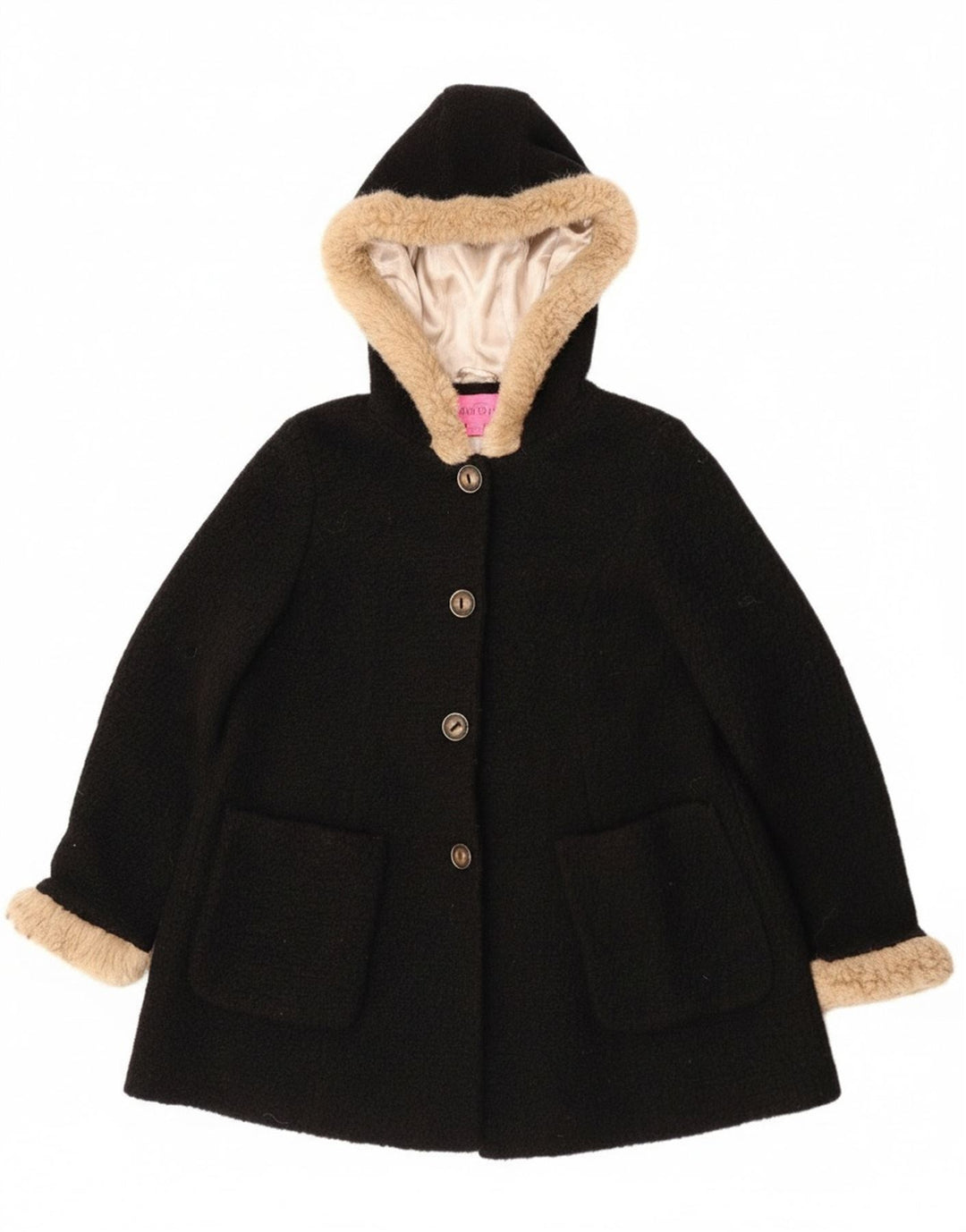 Monsoon Damen-Mantel mit Kapuze, UK 16, Größe L, schwarze Wolle