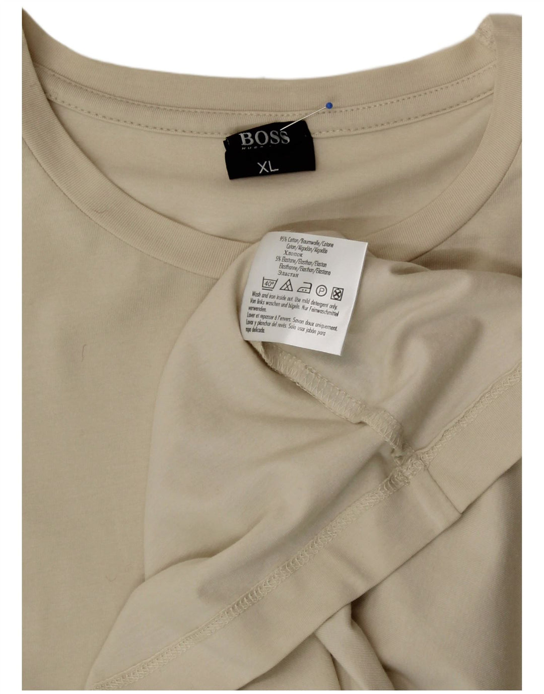 HUGO BOSS Herren-Top, langärmelig, XL, cremefarbene Baumwolle