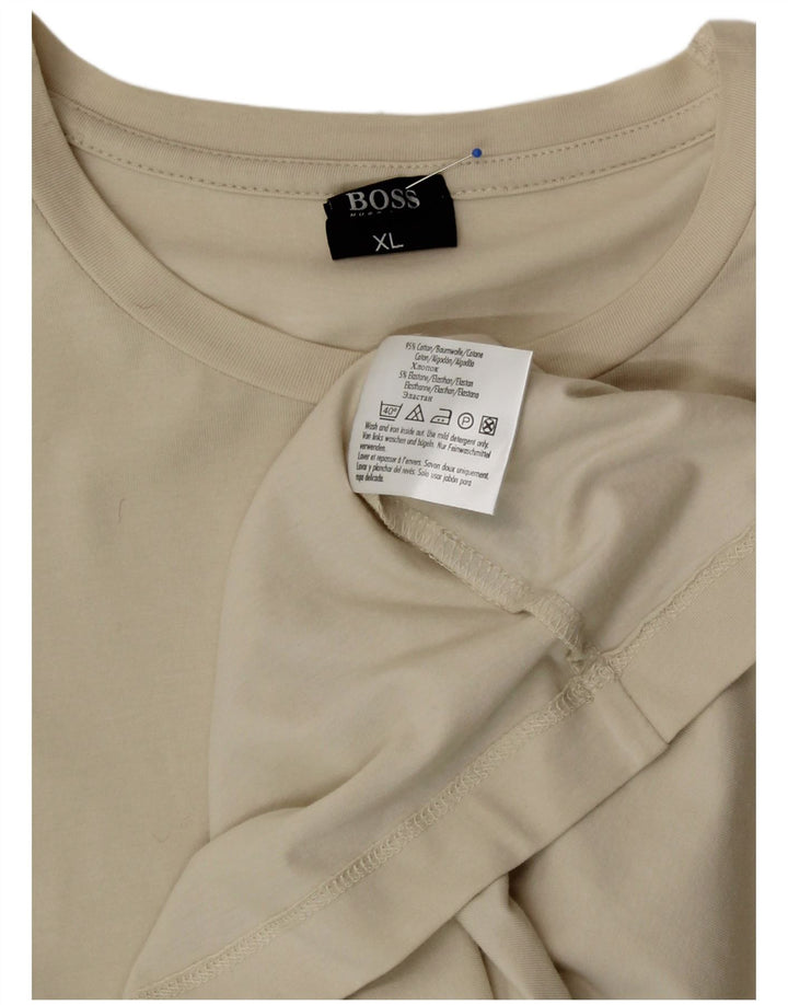 HUGO BOSS Herren-Top, langärmelig, XL, cremefarbene Baumwolle
