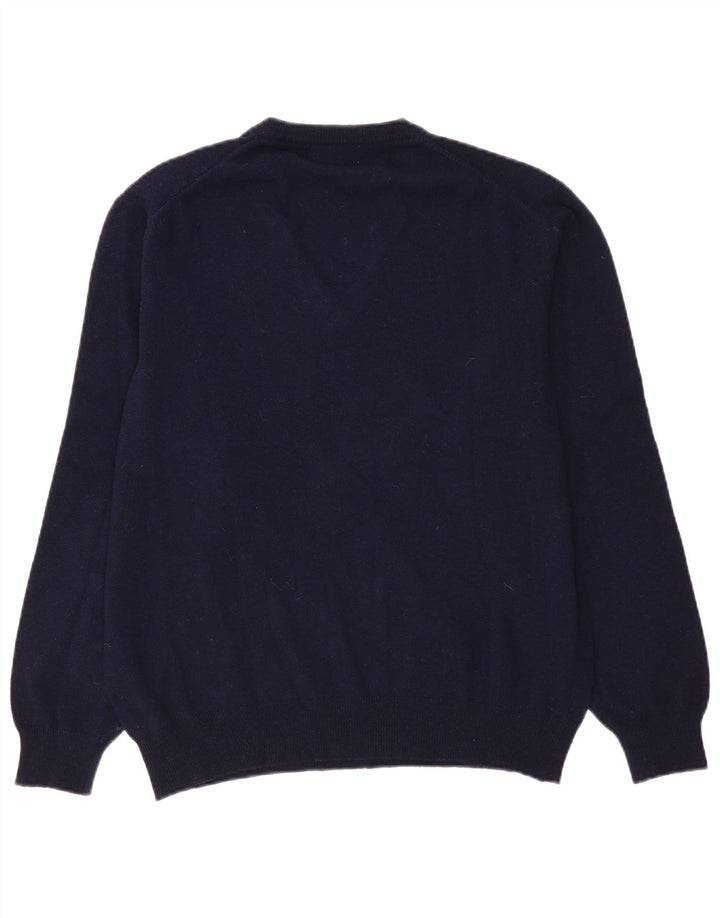 Il Granchio Herren-Pullover mit V-Ausschnitt, groß, marineblaue Lammwolle