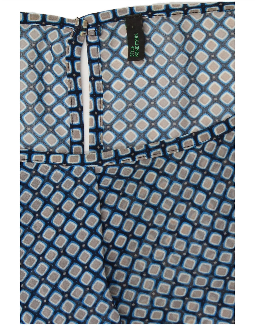 Benetton Damen-Blusenoberteil mit 3/4-Ärmeln, UK-Größe 44, Größe L, blau, geometrisch