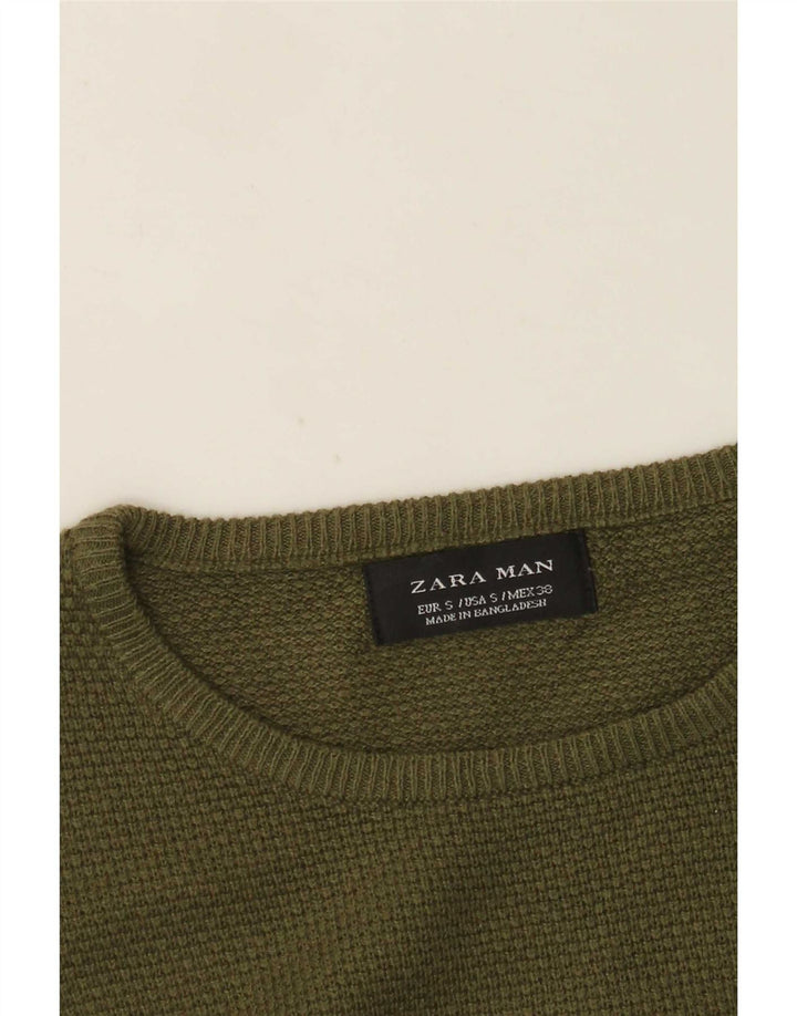 Zara Herren-Pullover mit Rundhalsausschnitt, Größe S, Khaki