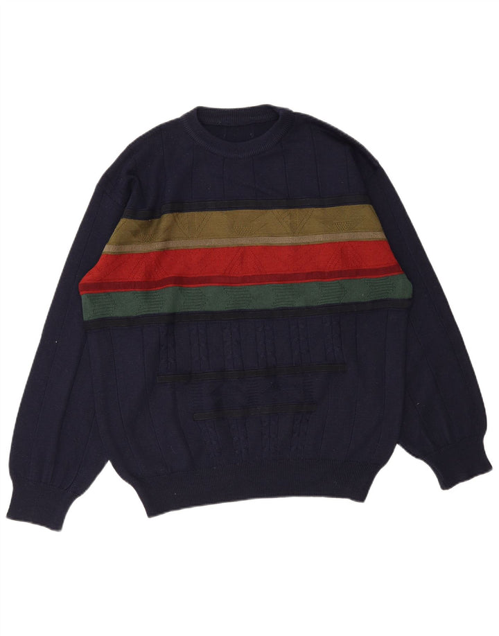 Vintage Herren-Pullover mit Rundhalsausschnitt, mittelgroß, Marineblau, Farbblock