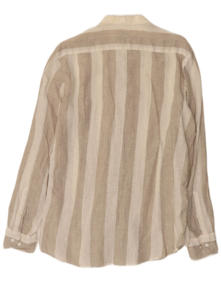 Massimo Dutti Herrenhemd Mittelbeige gestreiftes Leinen