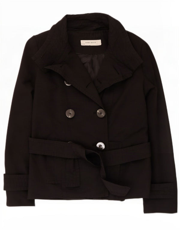 Zara Damen Pea Coat UK 12 Mittelschwarze Baumwolle