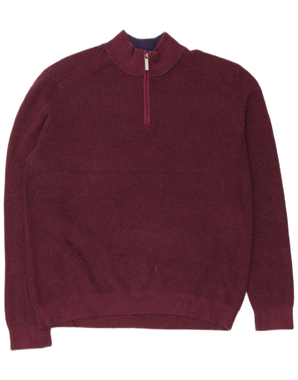 Ted Baker Herren-Pullover mit Reißverschluss am Hals, Größe 6 2XL, burgunderrotes Polyester