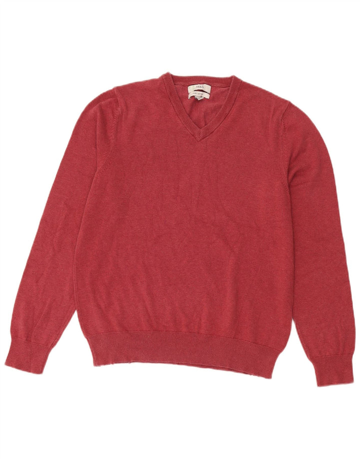 Marks & Spencer Herren-Pullover mit V-Ausschnitt, mittlerer burgunderroter Baumwolle
