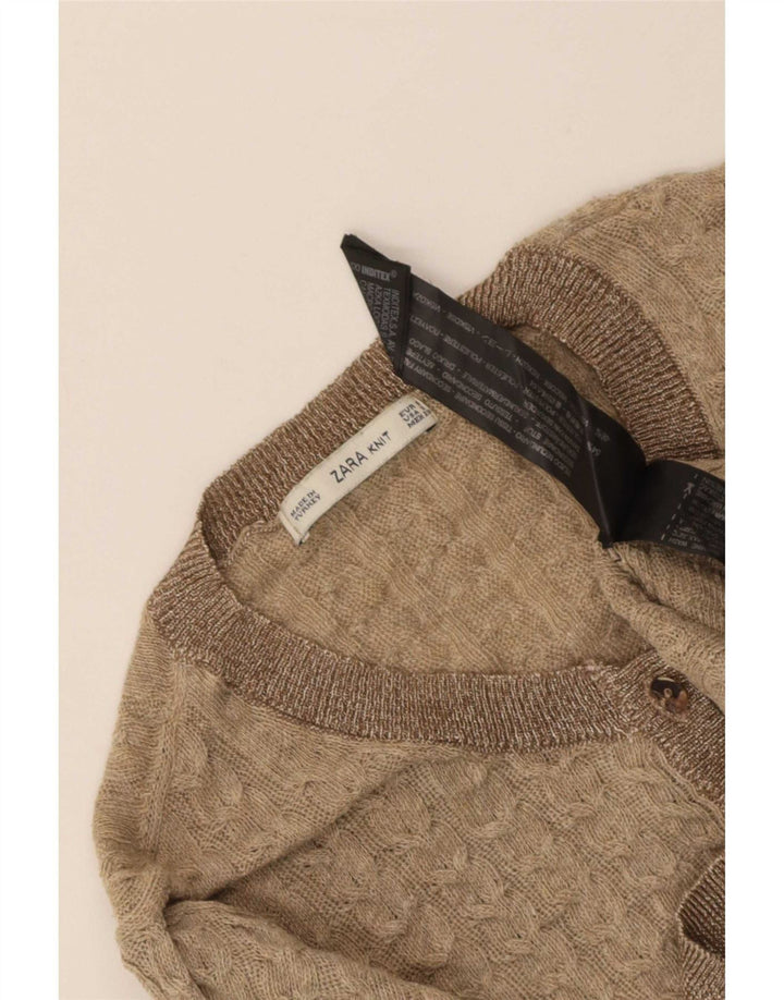 Zara Damen Crop Cardigan Pullover UK 8 Small Beige Polyester