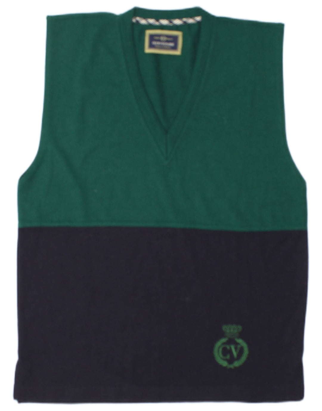 Club Voltaire Herren-Weste-Tanktop aus mittelgrüner Colourblock-Wolle