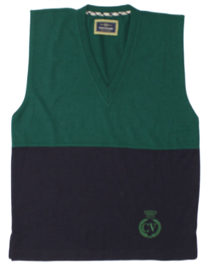 Club Voltaire Herren-Weste-Tanktop aus mittelgrüner Colourblock-Wolle