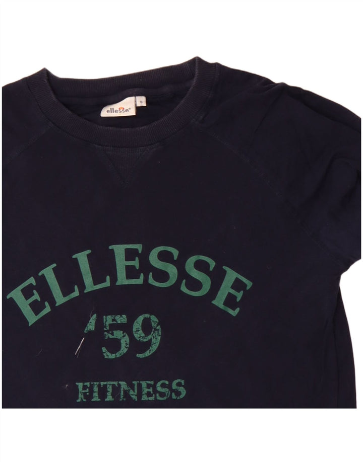 ELLESSE Herren-Grafik-Oberteil, langärmelig, klein, marineblau, Baumwolle