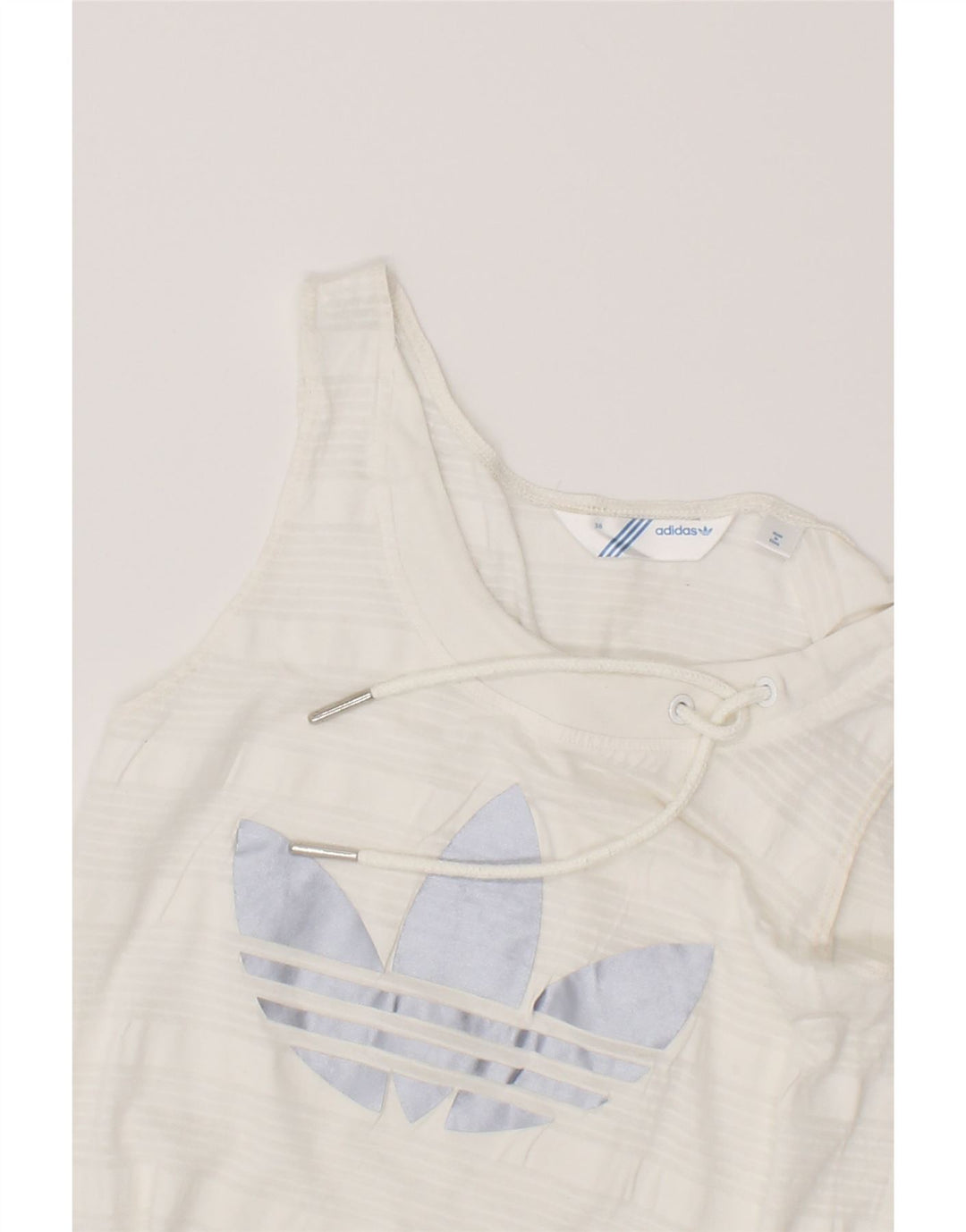 ADIDAS Womens Longline See Through Graphic Vest Top EU 38 Medium White Vintage Adidas and Second-Hand Adidas from Messina Hembry 