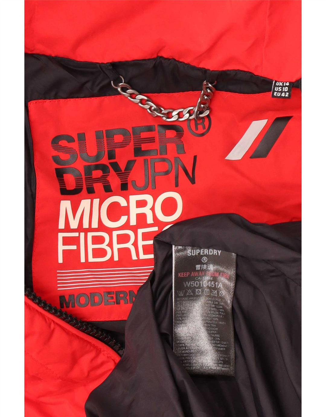 Superdry Wattierter Mantel mit Kapuze für Damen, UK 14, Größe L, Rot, Polyester