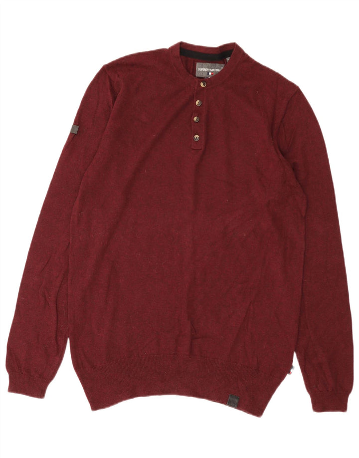 Superdry Herren-Pullover mit Rundhalsausschnitt, mittlerer burgunderroter Baumwolle
