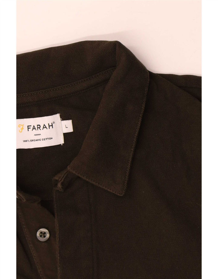 Farah Herren-Langarm-Poloshirt, große Khaki-Baumwolle