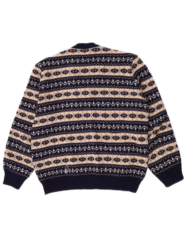 Vintage Damen V-Ausschnitt Pullover Pullover UK 12 Medium Navy Blue Fair Isle