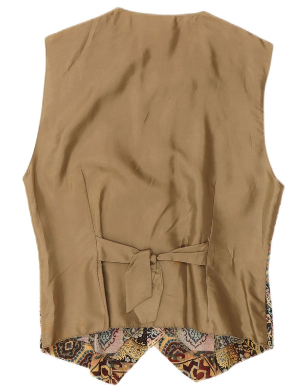 VINTAGE Damen Weste UK 12 Medium Beige Paisley Polyester